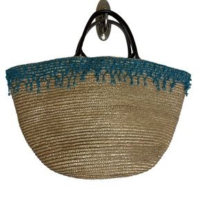 Flora Bella Straw Crochet Trim Leather Handle Tote Bag